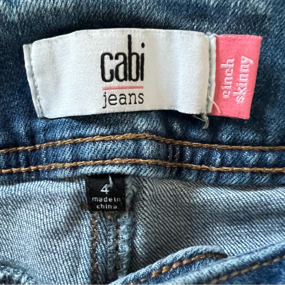 CABI #5492 Cinch Skinny Acid Wash Skinny Denim Jeans Size 4 - Picture 10 of 11